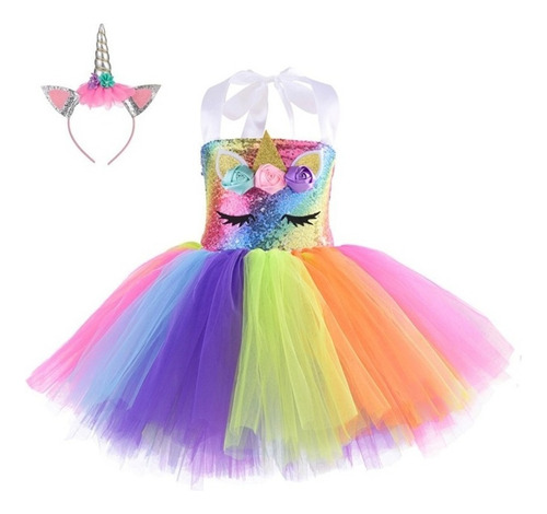 Unicornio Vestido Niña Fiesta Lentejuelas Niños Cosplay