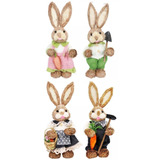 Set 4 Decoración De Pascua De Estatuilla De Conejo De Paja