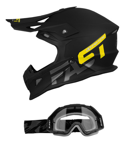 Capacete Piloto Motocross Off Road Fast Solid + Óculos Blast