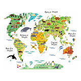 Vinilo Decorativo Pared [1ixraalk] Mapa Mundo Animales
