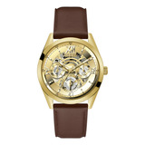 Reloj Para Caballero Guess Delta Gw0051g1 Negro / Plata Correa Marrón Bisel Plateado Fondo Beige