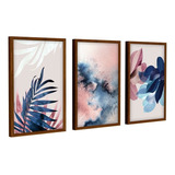 Quadros Decoração Sala Grande Folhagens Azul E Rosa Moderno Cor Preto Cor Da Armação Marrom