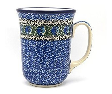 Polaco Pottery Taza 16 onzas. Bistro Pluma De Pavo Real