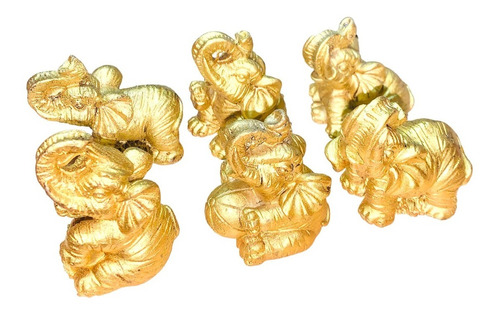 6 Figuras Elefantes Dorados Amuleto Protección Prosperidad
