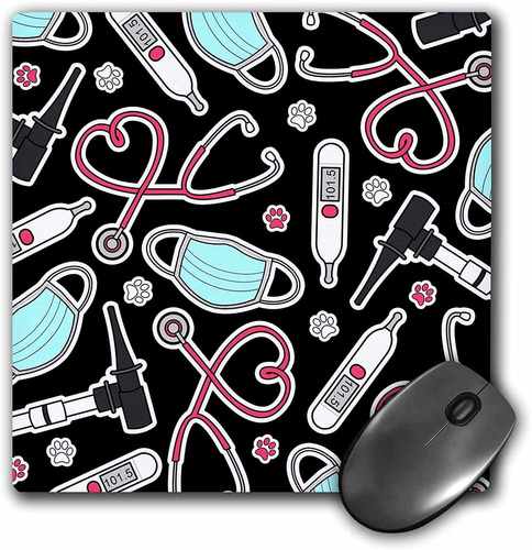 Mouse Pad Negro Dibujos Utiles Medicos 8 X 8 Pulgadas