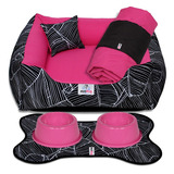 Kit Cama Caminha 4 Pçs Para Filhote Micro Pet 45x45 Cor Folha Black Pink