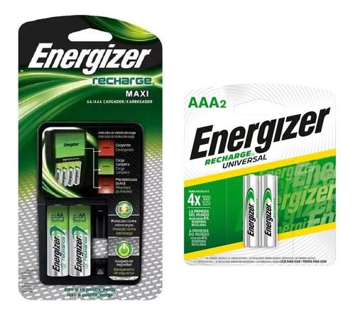 Cargador Maxi Energizer + 2 Aaa Y 2 Aa Pilas Recargables