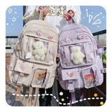 Mochila Impermeable Mujer 17 Pulgadas Kawaii Coreano Morado