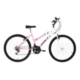 Bicicleta Bike Feminina Bicolor Aro 24 V-brake 18 Marchas Cor Rosa Bebê - Branco Tamanho Do Quadro 14