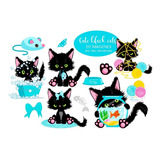 Clipart Cute Black Cats  Png - Jpg - Eps Vector