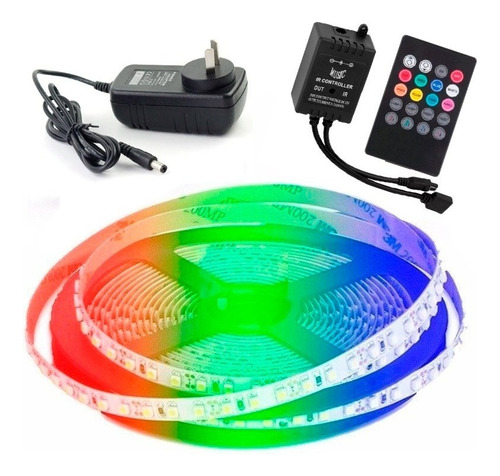 Kit 5 Mts Tira Led Rgb 5050 + Control Audiorítmico + Fuente 