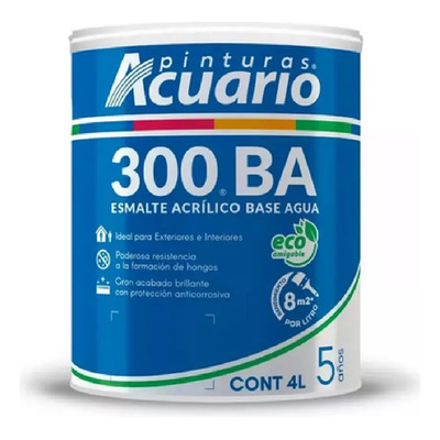 Esmalte Acrílico Acuario 300 BA Base Agua 4L Blanco Brillante | Envío gratis