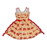 Vestido Natal Infantil Vermelho Rodado Festa Luxo Flores