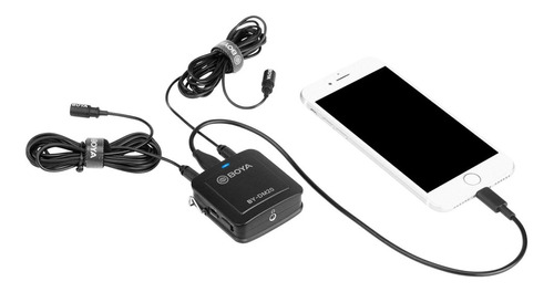 Micrófono De Doble Solapa Con Retorno Para iPhone, Android Boya Dm20, Color Negro