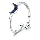 Anillo Luna Y Estrellas Ajustable Para Mujer En Plata 925