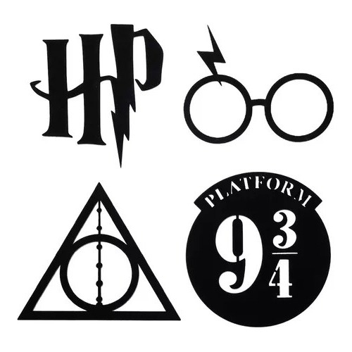 Cuadro Cuadríptico Harry Potter Decoración Hogar Calado Mdf 