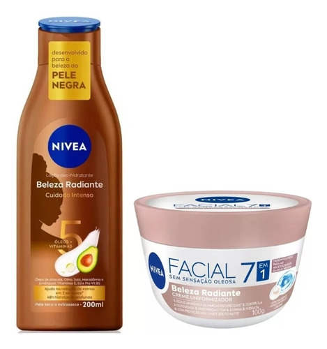 Kit Nivea Creme Facial 100g+corpo 200ml Pele Negra Radiante 