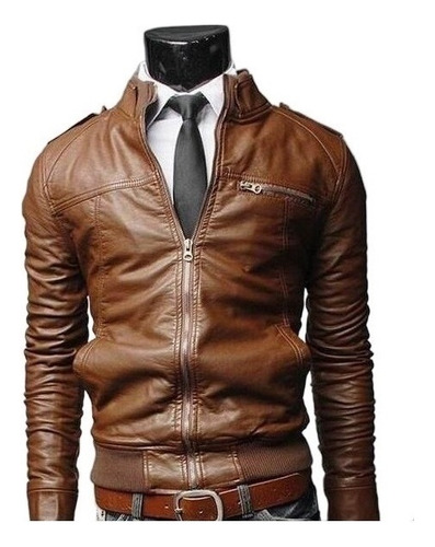 Chamarra Vini Piel De Hombre Slim Fit Estilo Biker Cazadora