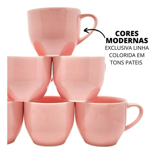 Kit Jogo 6 Xicaras Café Chá Porcelana 170ml Colorida 