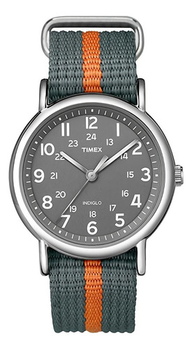 Timex | Reloj Unisex Weekender | T2n6499j | Original Color De La Correa Gris/naranja Color Del Bisel Plateado Color Del Fondo Gris