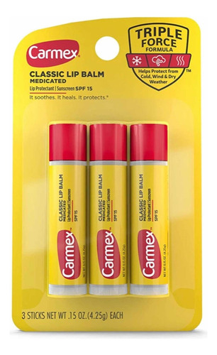 Carmex Classic Lip Balm Sunscreen, Spf15  Balsamo Labial 3pk