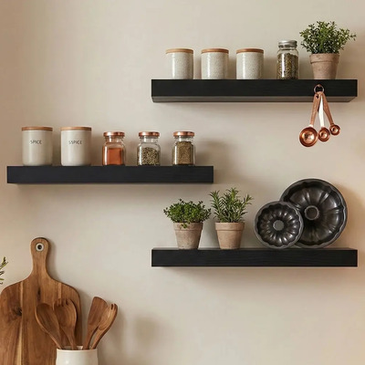 Repisas Flotantes De Madera Mornwell Negro Mate 30x15 Cm Soportan 10kg