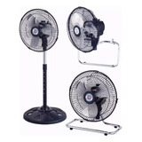 Ventilador 3 En 1 Pared - Mesa - Pie Potente (10 Pulgadas) Estructura Negro Aspas Cromada 110v