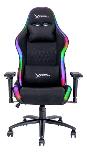 Silla De Escritorio Xzeal Rgb Xz15 Gamer 150kg Ergonómica Con Tapizado De Tela Negra