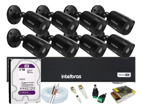 Kit 8 Cameras Intelbras Black Dvr 8 Canais Full, Purple 2 Tb