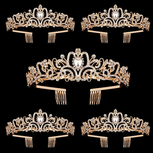 5 Paquetes De Coronas De Cristal De Oro Tiara Para Mujeres, 