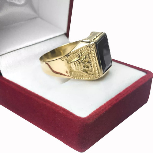 Anillo Sello Hombre Oro 18k Coronas Y Piedra Hueco Grande Oro Real 