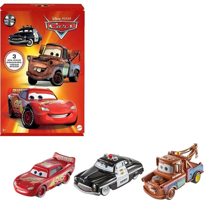 CARS, Paquete de 3 Vehículos, Rayo McQueen, Mate y Sheriff, Escala 1:55, Juguetes Mattel | Envío gratis