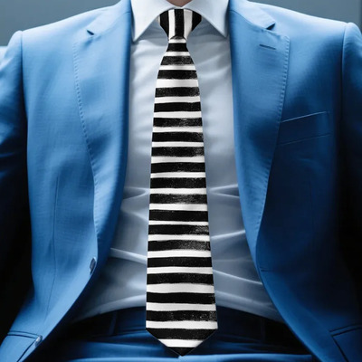 1 Corbata Para Hombre A Rayas Negras Y Blancas - 3.15