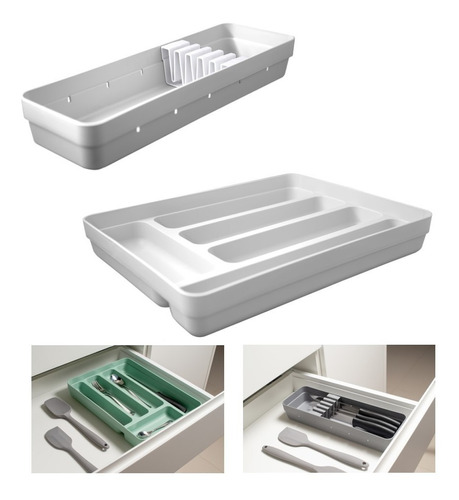 Kit Organizador Porta Talheres Facas Multiuso Gavetas Logic Cor Branco