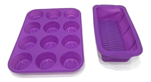 Set Molde Muffins + Budinera Silicona Horno X12 Reposteria