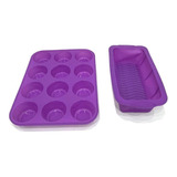 Set Molde Muffins + Budinera Silicona Horno X12 Reposteria