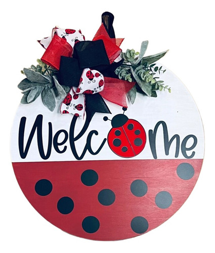 30*30cm Polka Dot Red Ladybug Bow Welcome Door Hanging