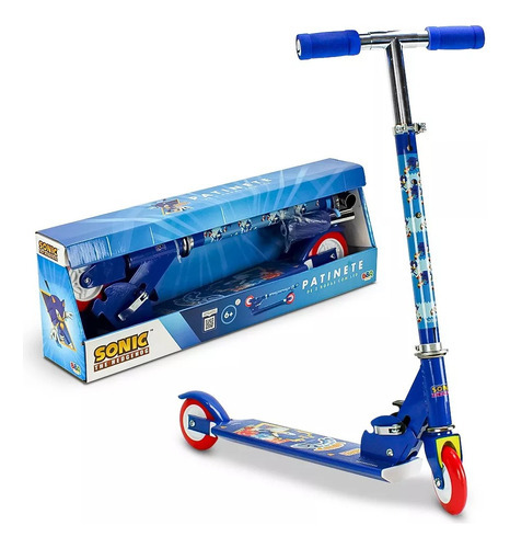 Patinete Infantil Ajustável Sonic 2 Rodas Com Led Bbr Toys Cor Azul