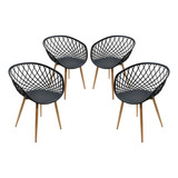 Set De 4 Sillas De Plastico Patas Madera Piamonte, Eames Estructura De La Silla Marrón Claro Asiento Plástico Negro