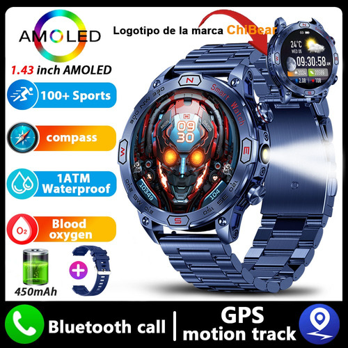 Smart Watch Hombre Militar Brújula Reloj Linterna Amoled