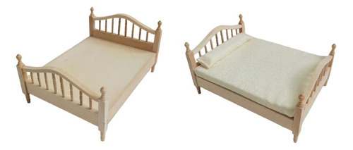 2 Uds 1:12 Escala Casa De Muñecas Cama Doble Colección