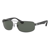 Óculos De Sol Ray-ban Rb3445 Large Armação De Metal Cor Polished Gunmetal, Lente Green De Cristal Clássica, Haste Black De Metal