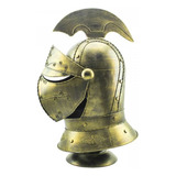 Enfeite Capacete Metal Cavaleiro Medieval Dourado 47x30x26cm