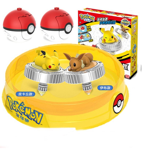 Brinquedo Peão Kit Com 2 Pokemon Pikachu E Eevee + Pokebola 