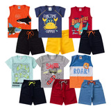 Kit 12 Peças De Roupa Infantil Menino = 6 Camisas + 6 Shorts