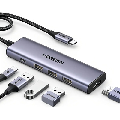 Hub 5 En 1 Ugreen Usb C A Hdmi 4k 60hz + 3xusb + 100wpd Gris | Meses sin interés