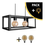 Lámpara Colgante Cubo 03 Deco Moderna 2 Luces + Focos Led Color Negro