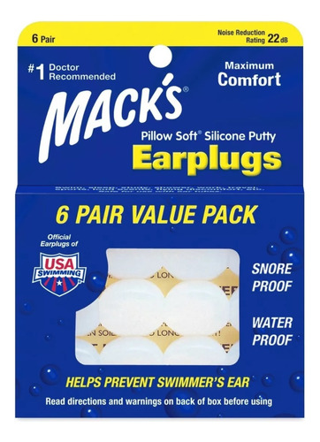 Protector De Oídos Macks Earplug De Silicona Suave, 6 Pares