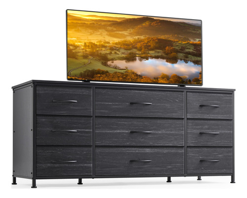 Mueble Tv 9 Cajones Consola Multimedia 60 Madera Y Metal Neg