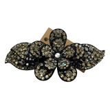 Broche Para Cabello Coreano Flor Cortada Diamantes Negro